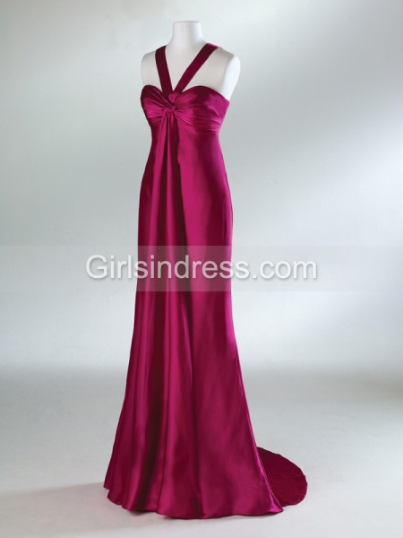 Gorgeous Halter Satin Sweeping Train Mermaid Prom Dress