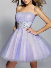 Lovely A-line Organza&Satin Strapless Beaded Graduation Dress Lovely A-line Organza&Satin Strapless Beaded Graduation Dress