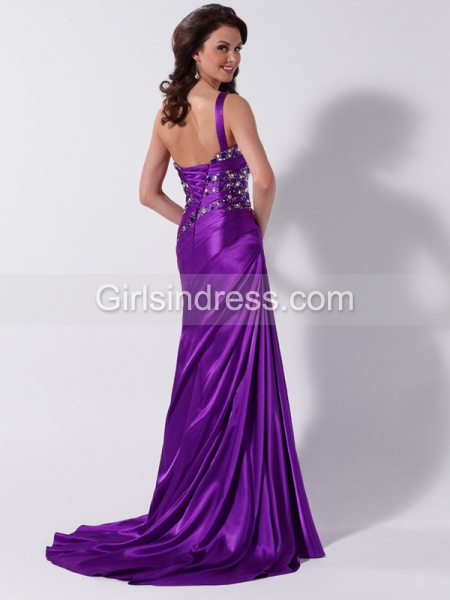 Sheath/Column One-shoulder Beaded Satin Evening Dress