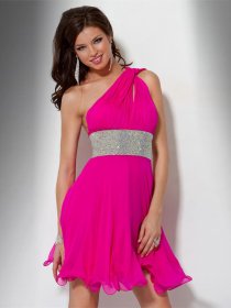 One-shoulder Chiffon Beading A-line Cocktail Dress