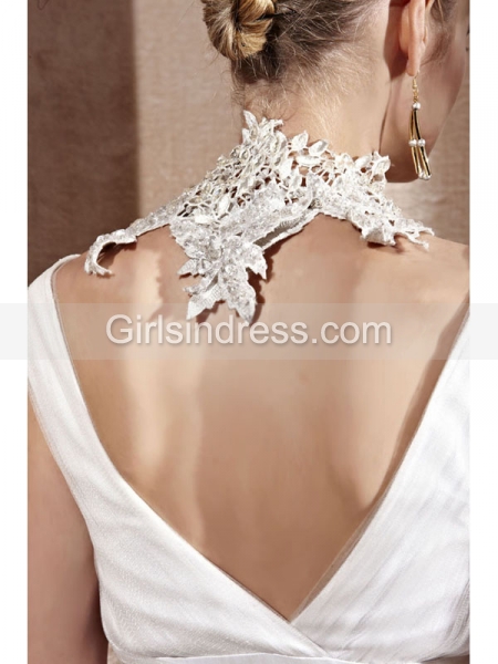 A-line V-neck Embroidery Organza Cape Sleeve Evening Dress