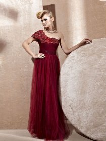 A-line Embroidery One-shoulder Chiffon Prom Dress A-line Embroidery One-shoulder Chiffon Prom Dress
