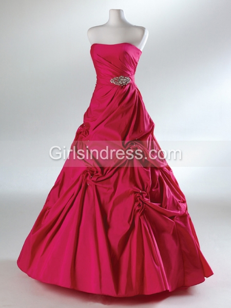 A-line Strapless Ruched Floor-length Satin Prom Dress