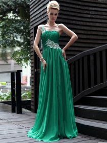 Attractive A-line One Shoulder Appliques Satin Evening Dress