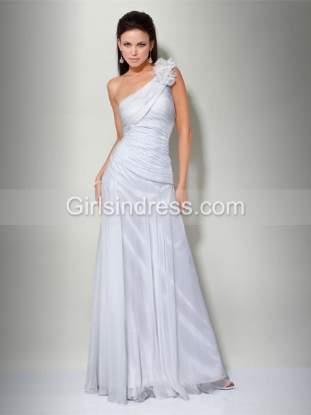 Attractive One-shoulder Chiffon Flowers Prom Dress