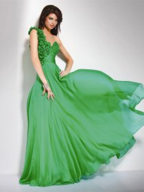 Attractive One-shoulder Flowers Sleeveless Chiffon Prom Dress Attractive One-shoulder Flowers Sleeveless Chiffon Prom Dress
