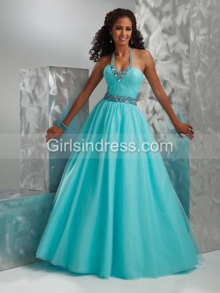 Ball Gown Beaded Jewel Floor-length Organza Engagement Dress