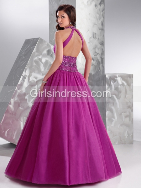Ball Gown Jewel Beading Organza Engagement Dress