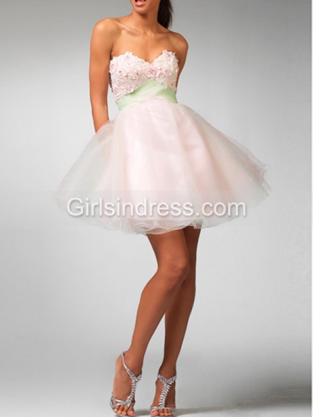 Bonnie A-line Embroidery Strapless Sweetheart Organza Graduation Dress