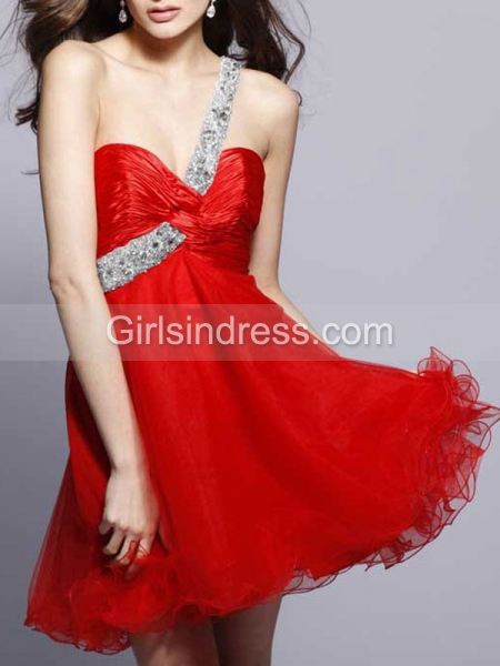 Classic A-line One Shoulder Sweetheart Homecoming Dress