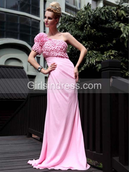 Exquisite Satin Column/Sheath One Shoulder Beaded Evening/Prom Dress