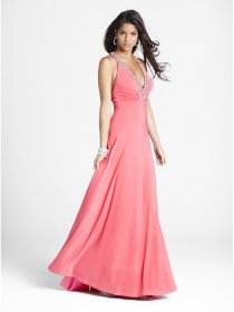 V-neck Beaded A-line Satin & Chiffon Sleeveless Prom Dress V-neck Beaded A-line Satin & Chiffon Sleeveless Prom Dress