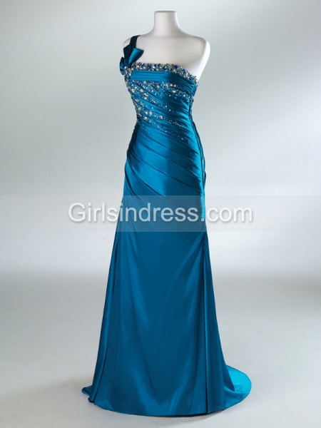 Sheath/Column One-shoulder Beaded Satin Evening Dress