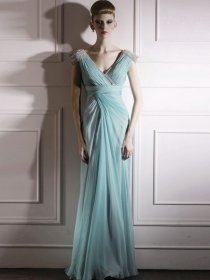 A-line Cape-sleeve Paillette Organza V-enck Evening Dress A-line Cape-sleeve Paillette Organza V-enck Evening Dress