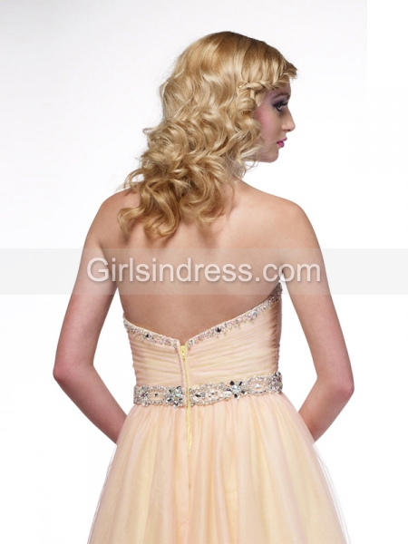A-line Sweetheart Beading Tulle&Satin Prom Dress