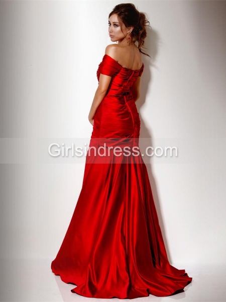 Attractive Sheath Off-the-shoulder Beading Satin Evening Dress