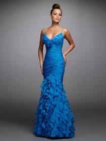Mermaid Spaghetti Straps Cascading Ruffle Evening Dress Mermaid Spaghetti Straps Cascading Ruffle Evening Dress