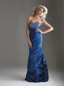 Satin Strapless Beaded Evening Dress