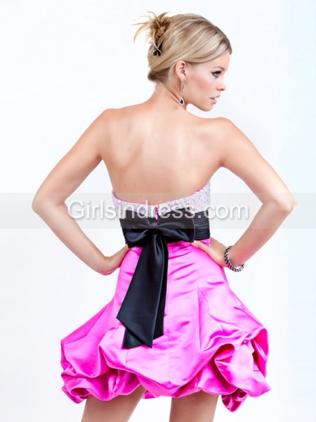 Sweetheart Beading Satin Short/Mini Cocktail Dress with Black Belt