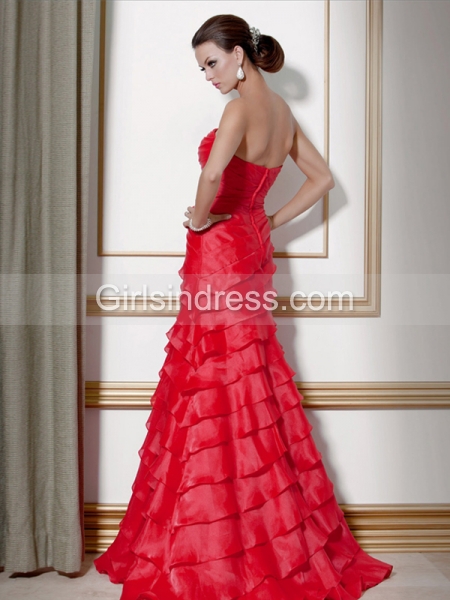 Attractive Sleeveless Cascading Ruffle Floor-length Satin Prom Dress