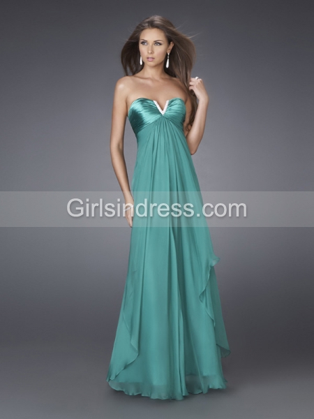 Elegant V-neck Strapless A-line Satin Prom Dress