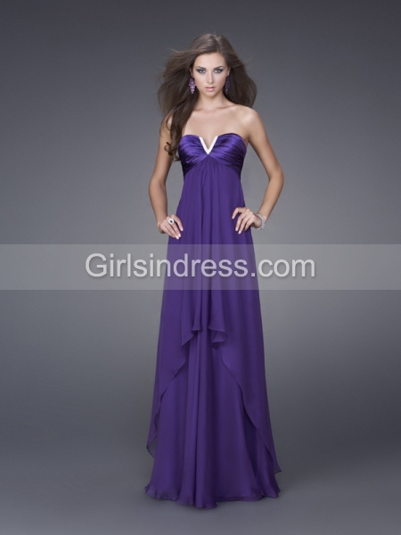 Elegant V-neck Strapless A-line Satin Prom Dress