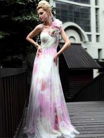 Fancy A-line One Shoulder Patterned Gauze Chiffon Evening Dress Fancy A-line One Shoulder Patterned Gauze Chiffon Evening Dress