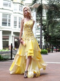 Gorgeous A-line One Shoulder Beaded Asymmetrical Satin Evening/Party Dress