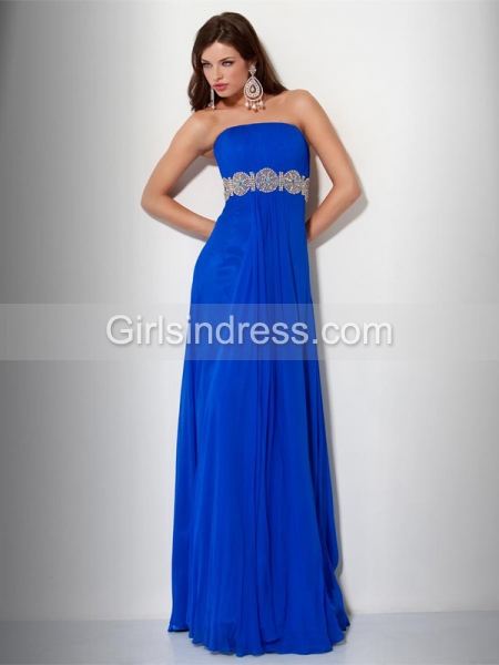 Gorgeous Strapless Beading A-line Chiffon Floor-length Prom Dress