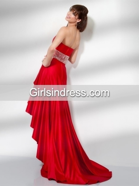 Gorgeous Sweetheart Satin Asymmetrical Red Evening Dress