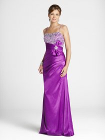 Purple A-line Spaghetti Straps Beaded Satin Evening Dress Purple A-line Spaghetti Straps Beaded Satin Evening Dress