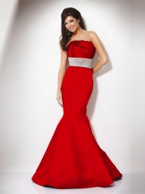 Sexy Mermaid Strapless Beading Sweeping Satin Evening Dress Sexy Mermaid Strapless Beading Sweeping Satin Evening Dress
