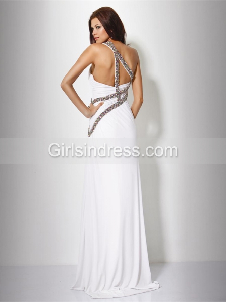 Sheath/Column Beaded Front Open Chiffon Evening Dress