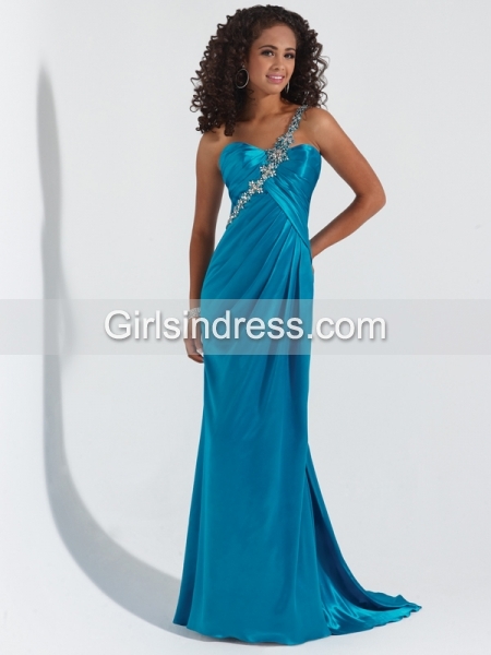 Sheath/Column One-shoulder Beaded Satin Evening Dress Sheath/Column One-shoulder Beaded Satin Evening Dress