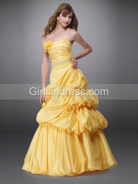 A-line Sweetheart Flowers Satin Engagement Dress
