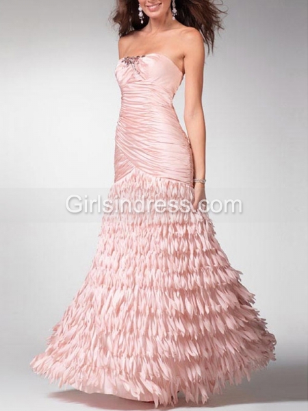 Attractive Satin A-line Strapless Cascading Backless Prom Dress