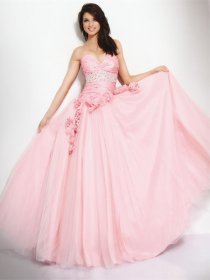 Ball Gown Sweetheart Beaded with Handmade Flowers Tulle&Satin Engagement Dress Ball Gown Sweetheart Beaded with Handmade Flowers Tulle&Satin Engagement Dress