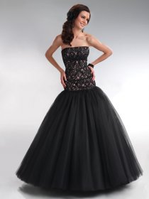 Ball Gown Tulle Strapless Lace Prom Dress