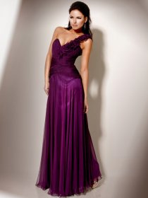 Elegant A-line Flowers One-shoulder Chiffon Prom Dress