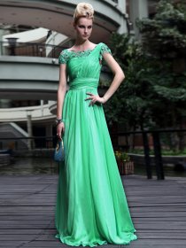Elegant Chiffon A-line Appliques & Crystals Detailed Evening Dress