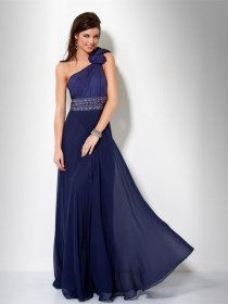 Elegant One-shoulder Beaded Belt Chiffon Prom Dress Elegant One-shoulder Beaded Belt Chiffon Prom Dress