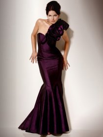Gorgeous One-shoulder Flowers Satin Mermaid Evening Dress