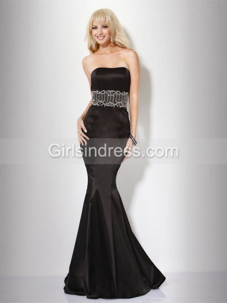 Mermaid Strapless Beading Satin Gorgeous Evening Dress