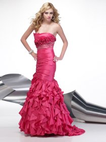 Mermaid Strapless Cascading Ruffle Satin Prom Dress Mermaid Strapless Cascading Ruffle Satin Prom Dress