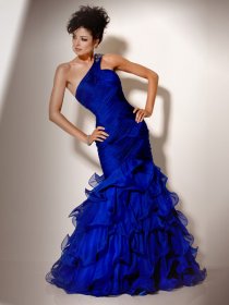 Mermaid/Trumpet Ruched Cascading Ruffle One-shoulder Organza Prom Dress Mermaid/Trumpet Ruched Cascading Ruffle One-shoulder Organza Prom Dress