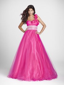 One-shoulder Sweetheart Flowers Beaded Tulle A-line Engagement Dress