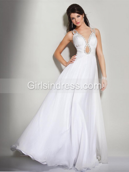 A-line Straps Beading Chiffon Sexy Engagement Dress