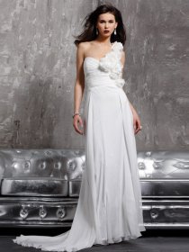 Elegant A-line One-shoulder Chiffon Flowers Evening Dress Elegant A-line One-shoulder Chiffon Flowers Evening Dress