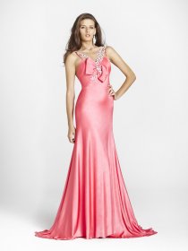 A-line Halter Pink Satin Floor-length Beaded Evening Dress A-line Halter Pink Satin Floor-length Beaded Evening Dress