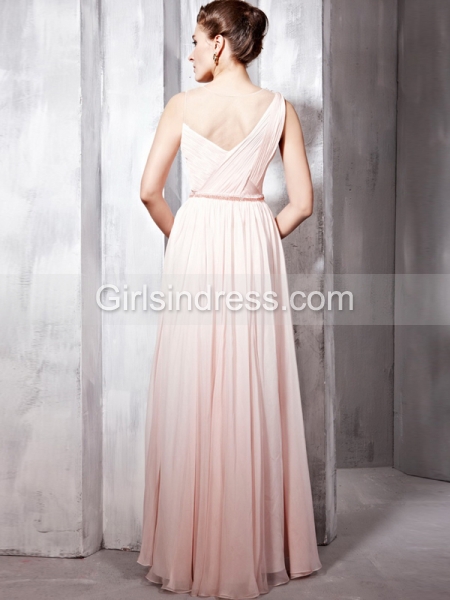 A-line Sleevless Organza Floor Beading Length Evening Dress